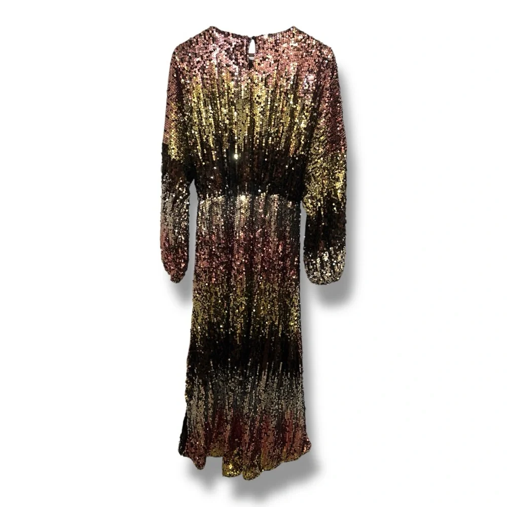 Boohoo Sequin Evening Dress in Gold and Brown Sz 14 - Picture 3 of 4